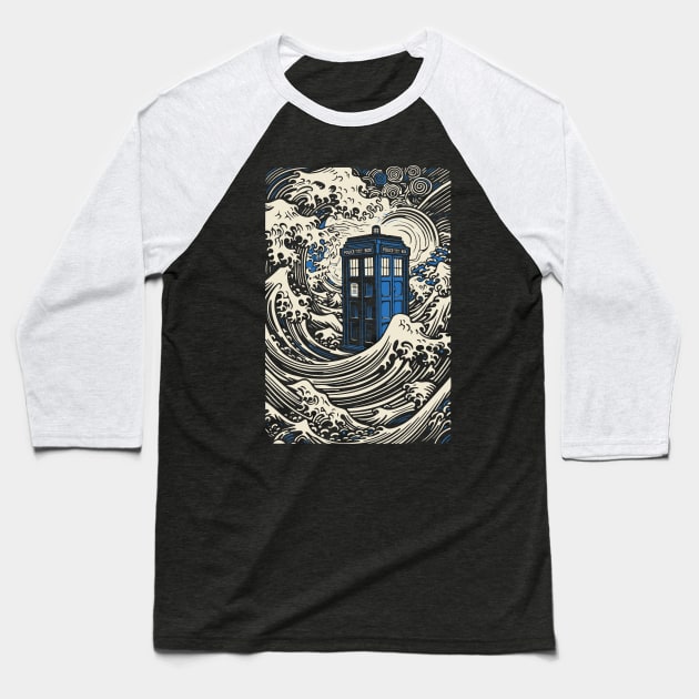 Kanagawa Tardis Baseball T-Shirt by DesignedbyWizards